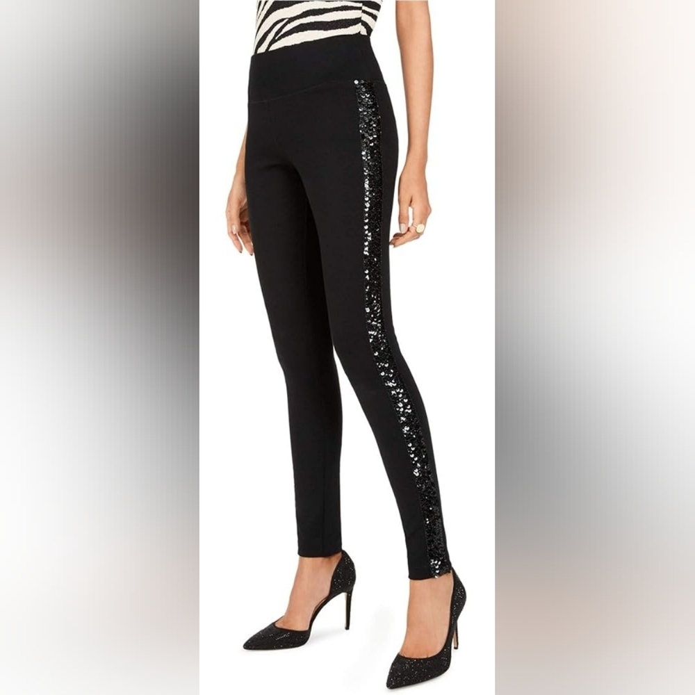 Women's Faux-Leather Lace-Sleeve Blazer, Ribbed Sweater & Sparkle-Stripe Pants